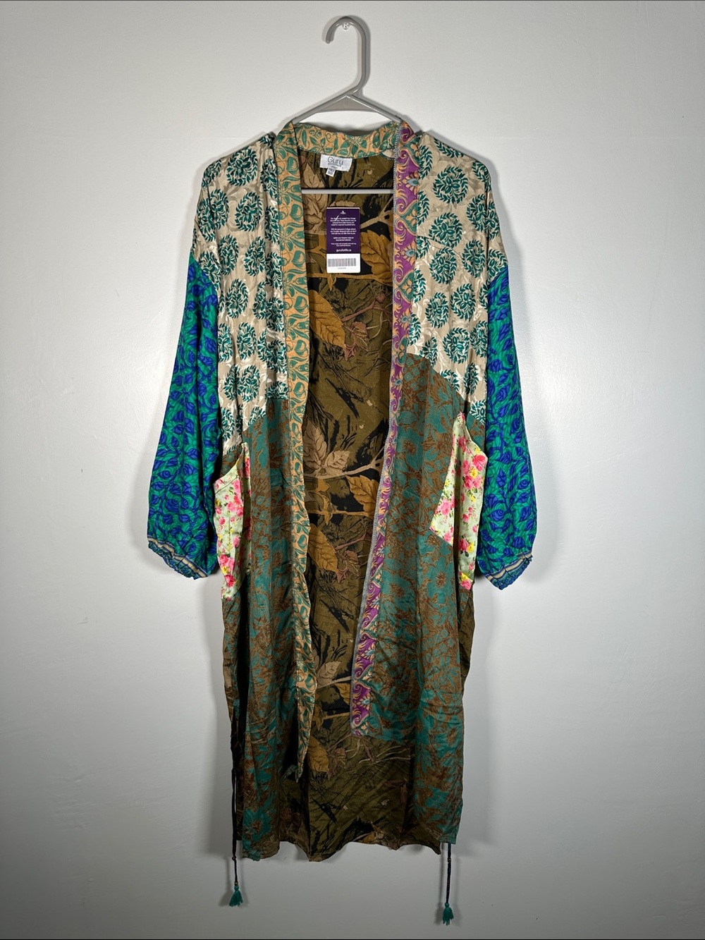 Guruforlife 100% Silk Boho Kimono Duster Statement Piece Pockets Belt Fits S–L